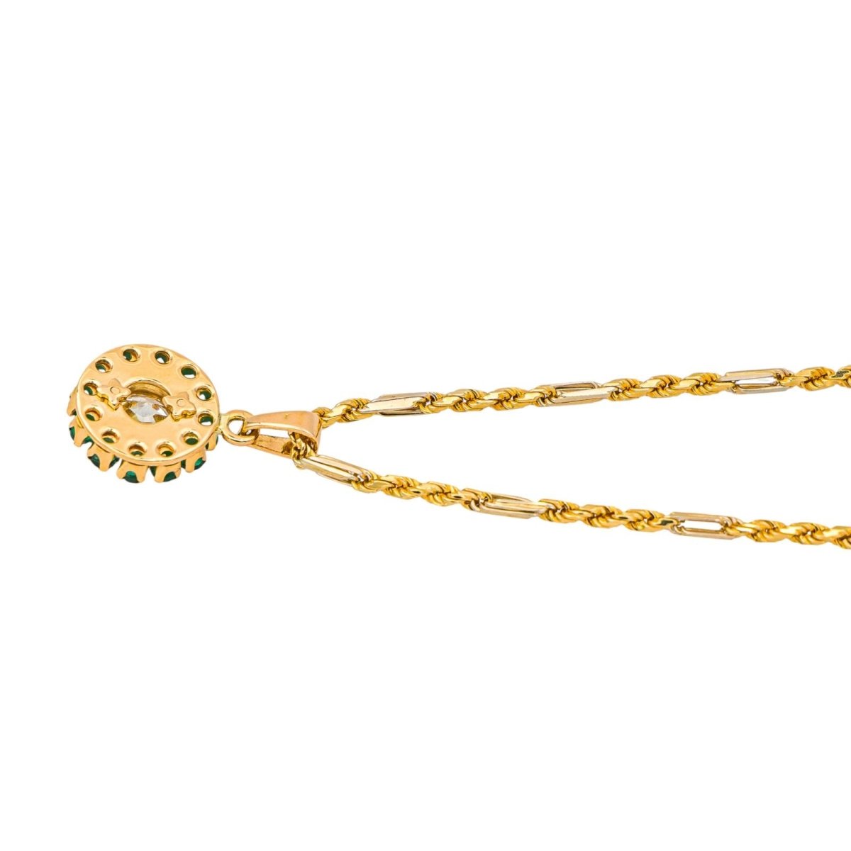 Collier Pendentif en or jaune, émeraudes et diamant - Castafiore
