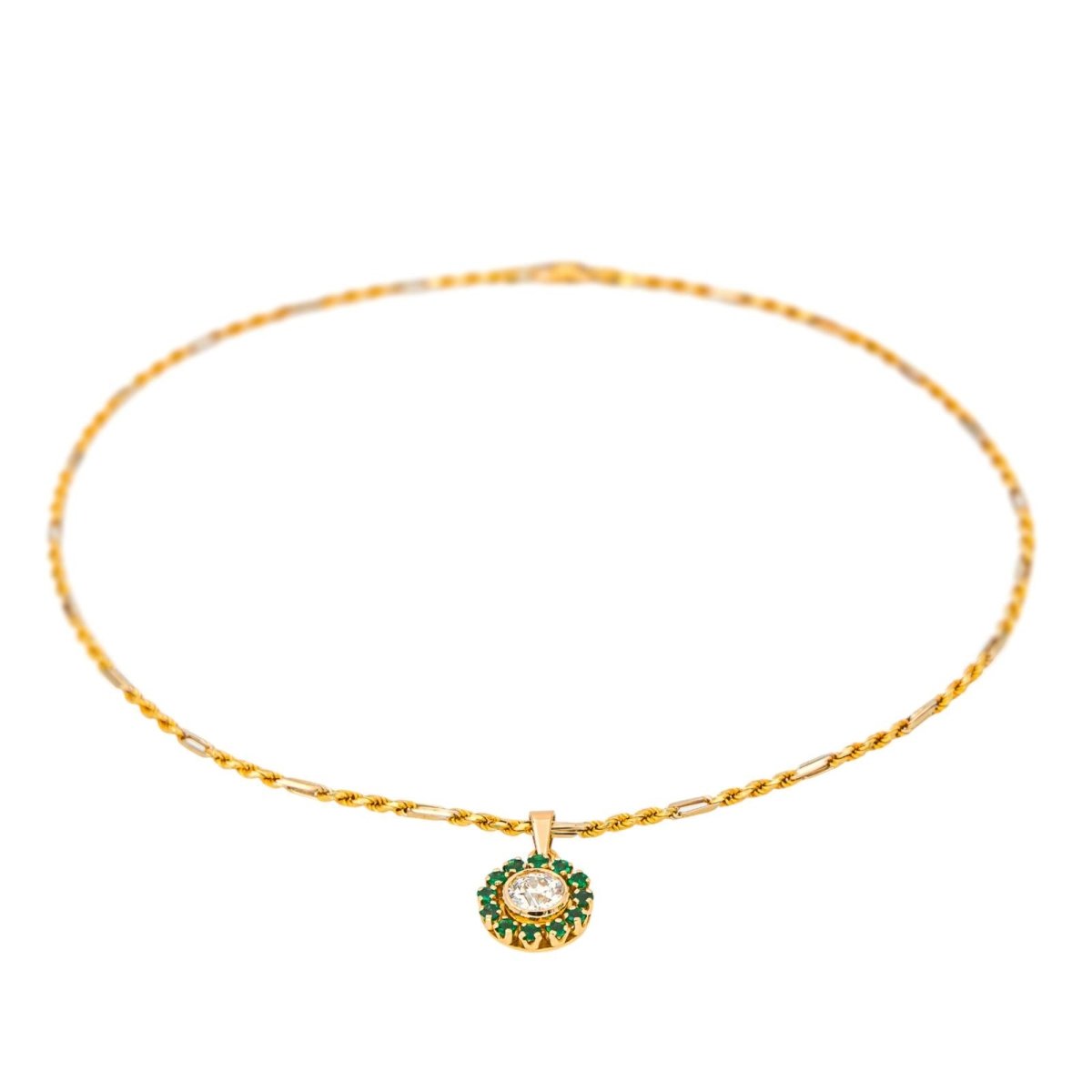 Collier Pendentif en or jaune, émeraudes et diamant - Castafiore