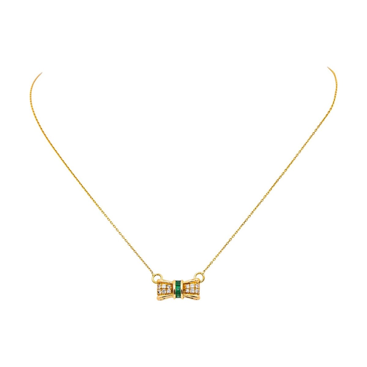 Collier Pendentif en or jaune, émeraudes et diamants - Castafiore