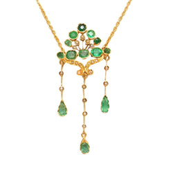 Collier Pendentif en or jaune, émeraudes et perles - Castafiore