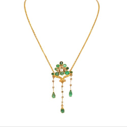 Collier Pendentif en or jaune, émeraudes et perles - Castafiore