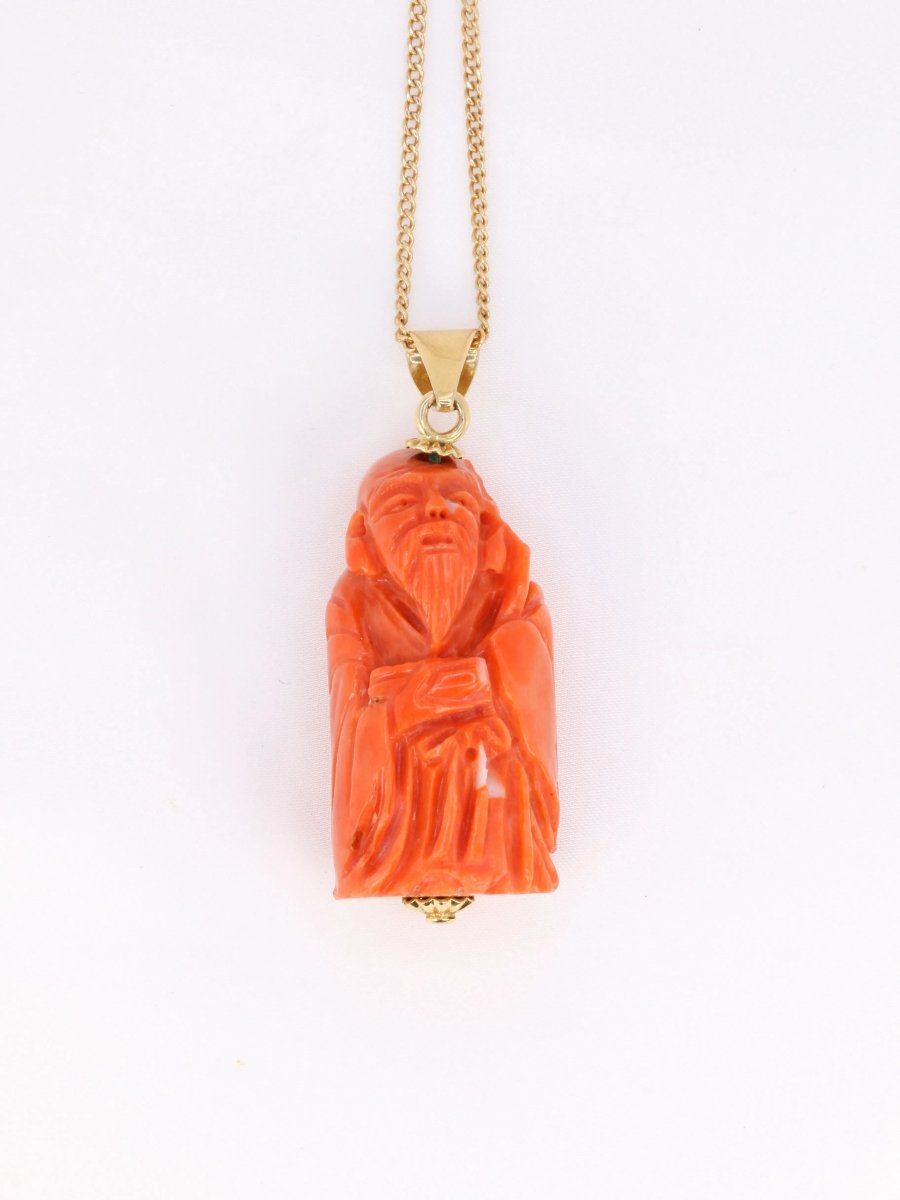 Collier Pendentif en or jaune et corail orange - Castafiore