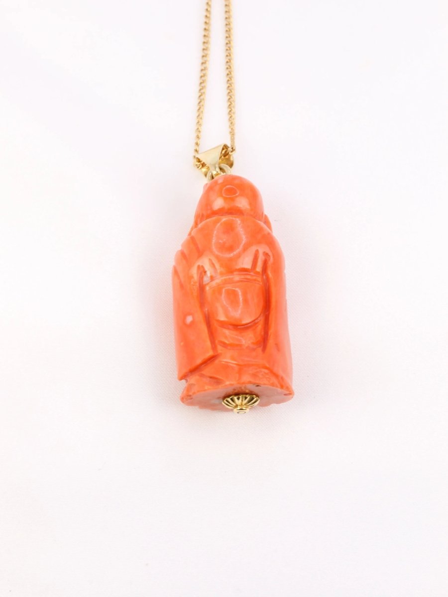 Collier Pendentif en or jaune et corail orange - Castafiore