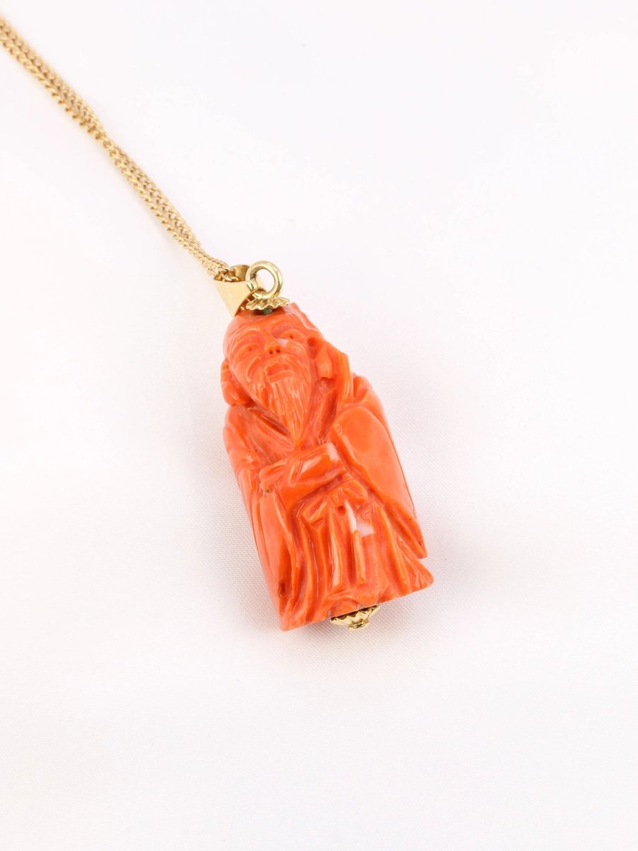 Collier Pendentif en or jaune et corail orange - Castafiore