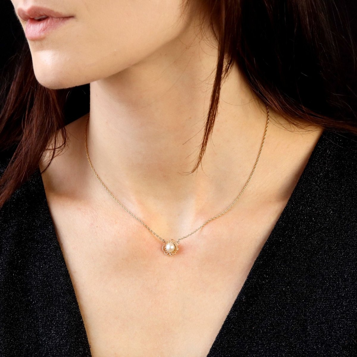 Collier Pendentif en or jaune et perle - Castafiore