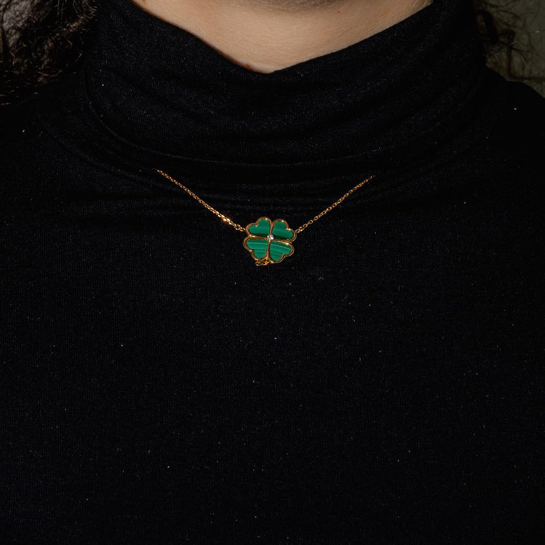 Collier Pendentif en or jaune, malachite et diamant - Castafiore