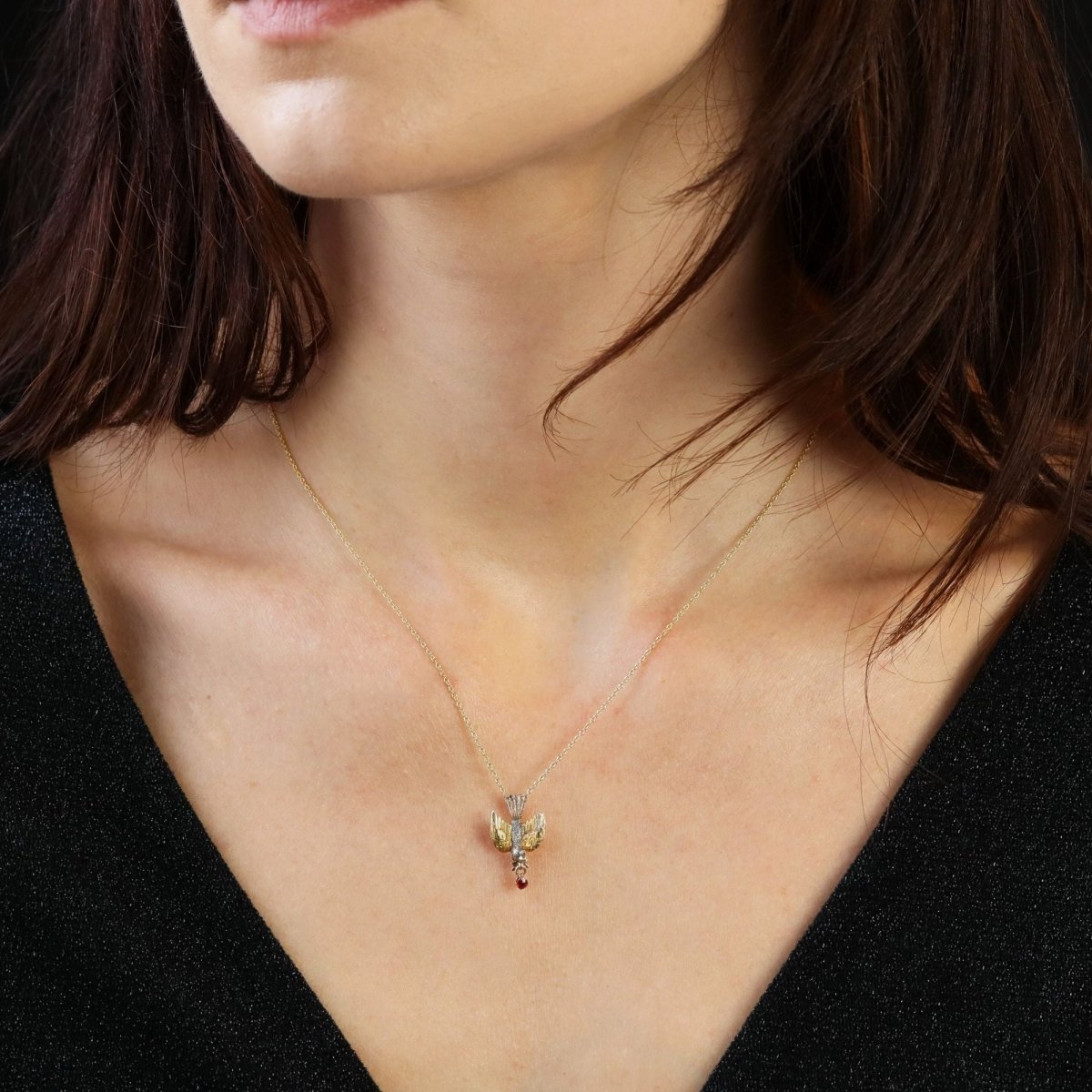 Collier Pendentif en or jaune, or rose, argent et grenat - Castafiore