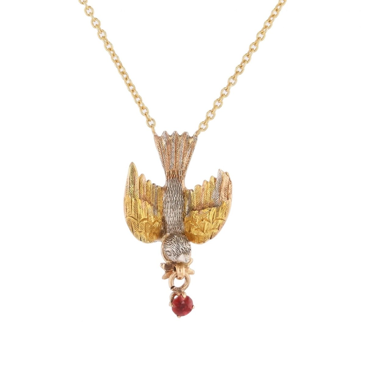 Collier Pendentif en or jaune, or rose, argent et grenat - Castafiore