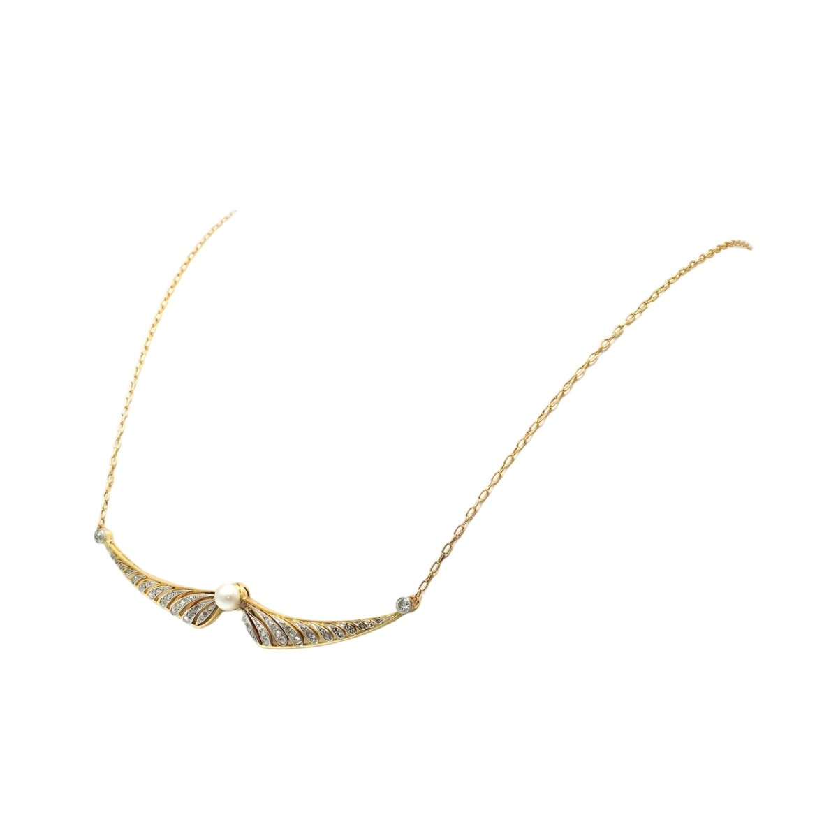 Collier Pendentif en or jaune, perle et diamants - Castafiore