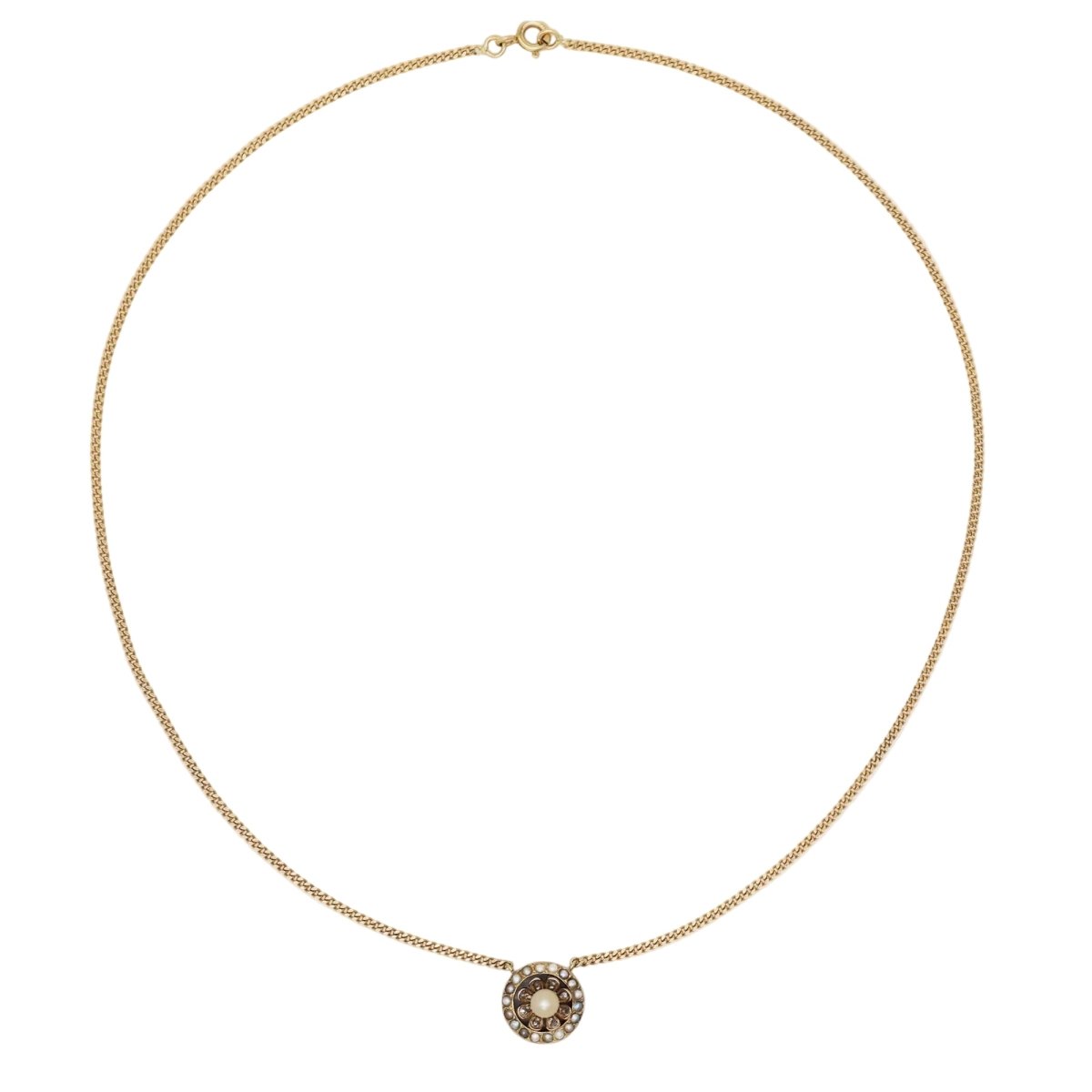 Collier Pendentif en or jaune, perles et diamants - Castafiore