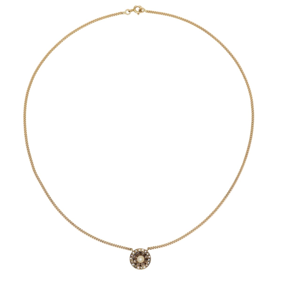 Collier Pendentif en or jaune, perles et diamants - Castafiore