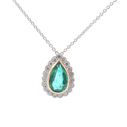 Collier Pendentif en or jaune, platine, émeraude et diamants - Castafiore