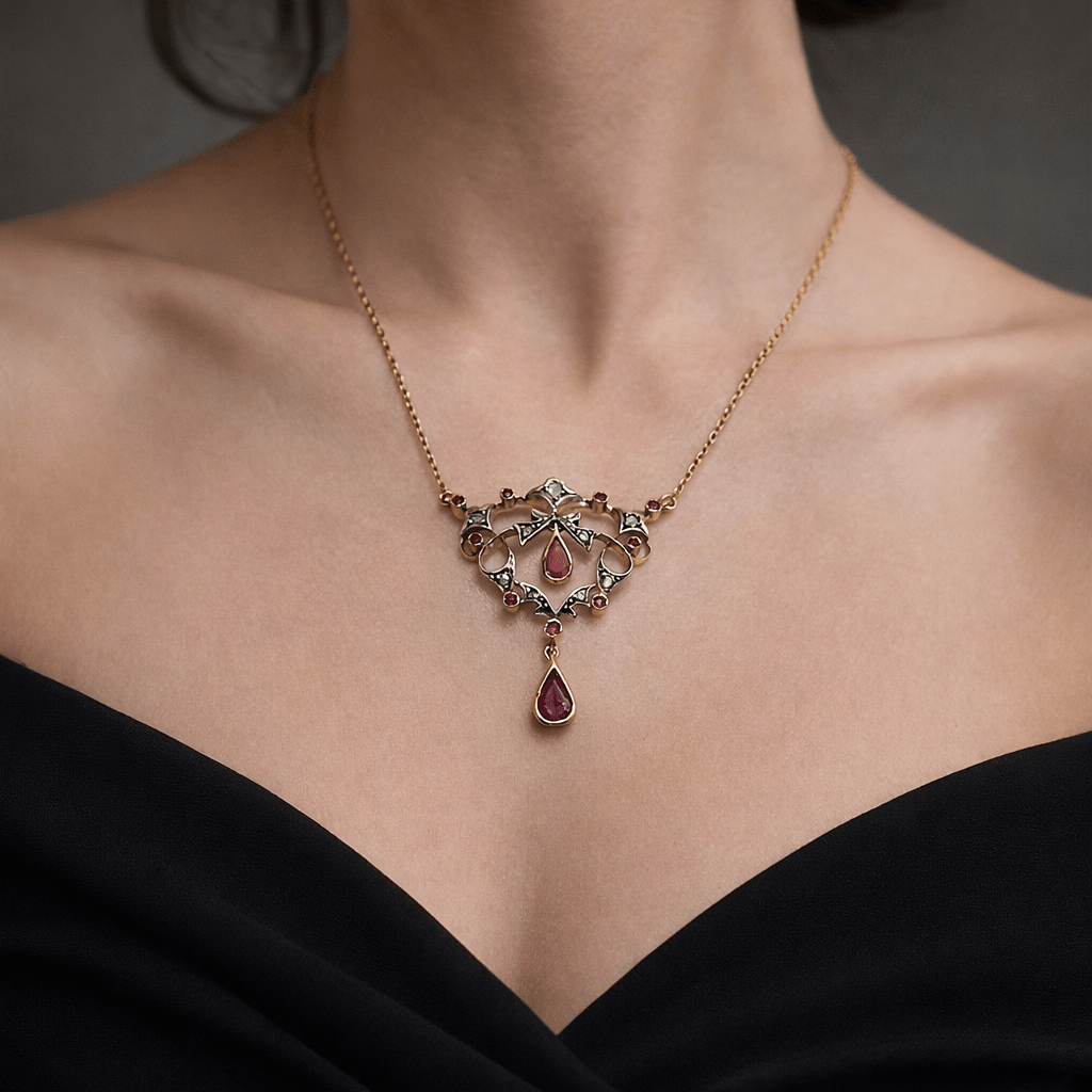 Collier Pendentif en or jaune, platine, rubis et diamants - Castafiore