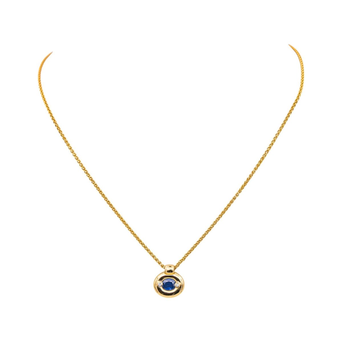 Collier Pendentif en or jaune, saphir et diamants - Castafiore