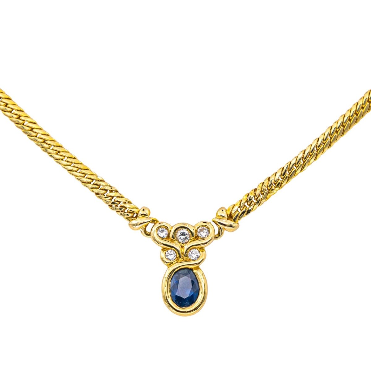 Collier Pendentif en or jaune, saphir et diamants - Castafiore