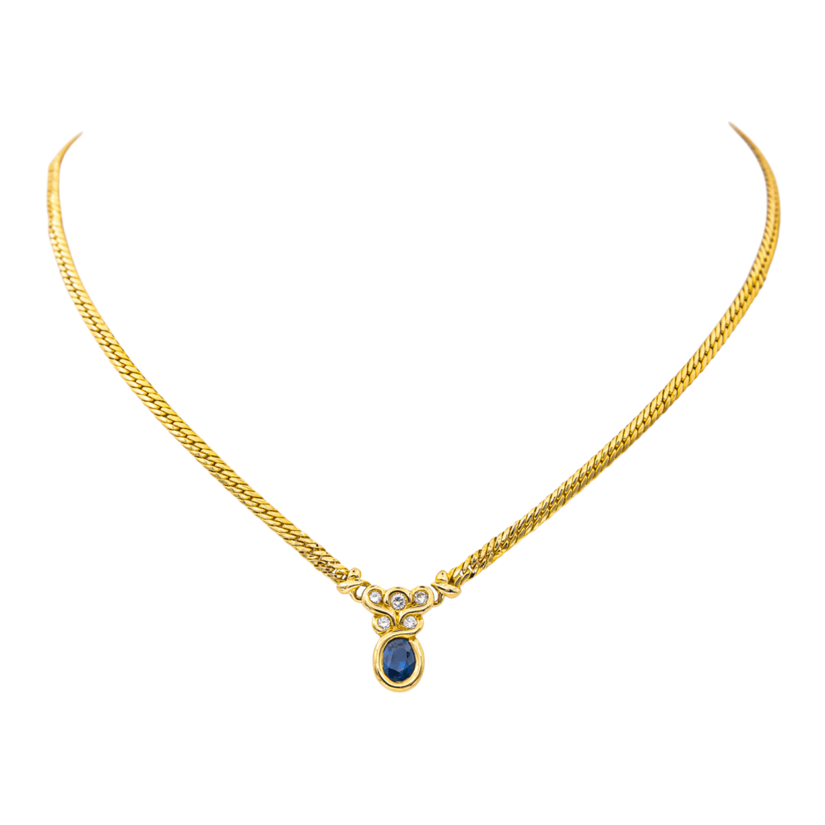Collier Pendentif en or jaune, saphir et diamants - Castafiore