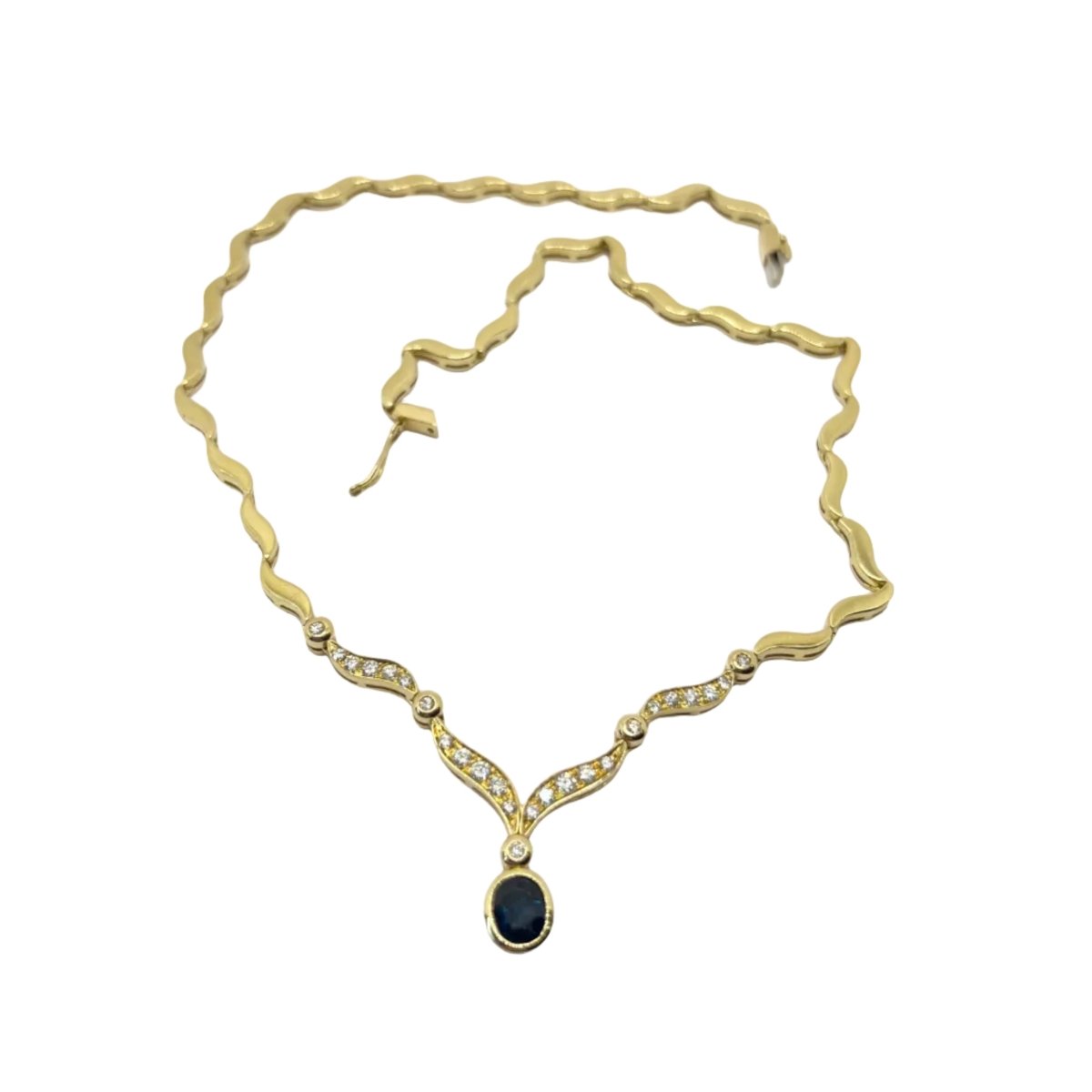 Collier Pendentif en or jaune, saphir et diamants - Castafiore