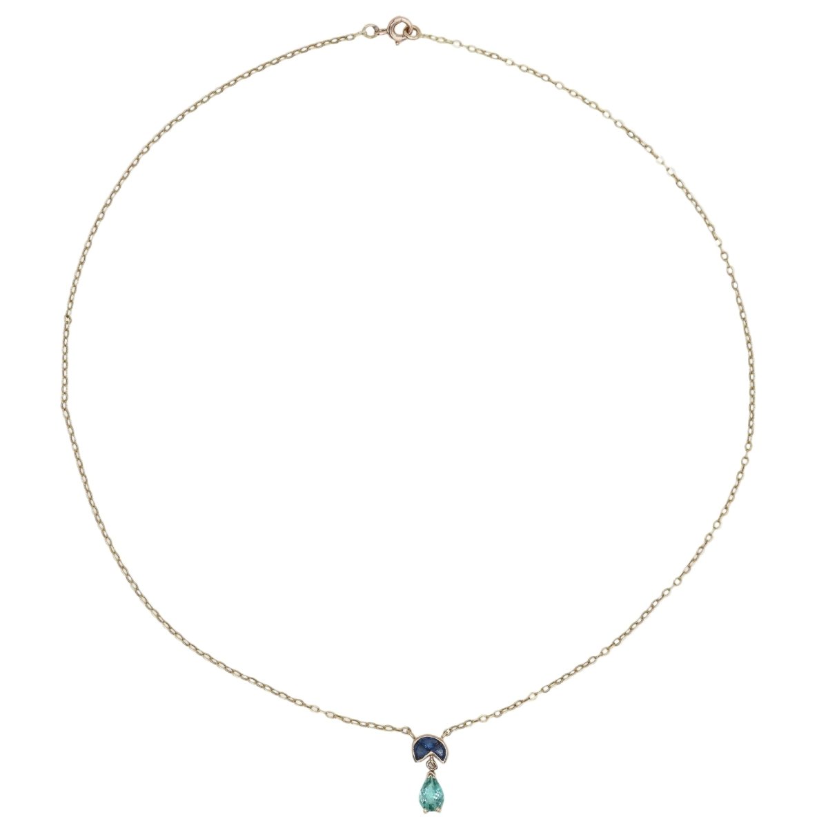 Collier Pendentif en or jaune, saphirs et tourmaline - Castafiore