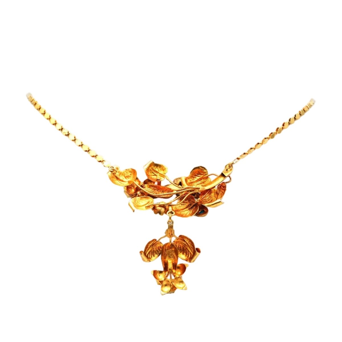 Collier Pendentif en or jaune, turquoises et perles - Castafiore