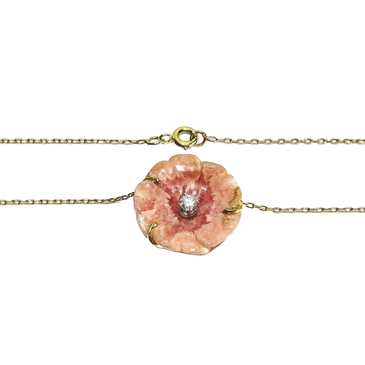 Collier Pendentif en or rose, porcelaine et diamant - Castafiore