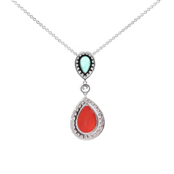 Collier Pendentif en platine, corail, émeraude et diamants - Castafiore