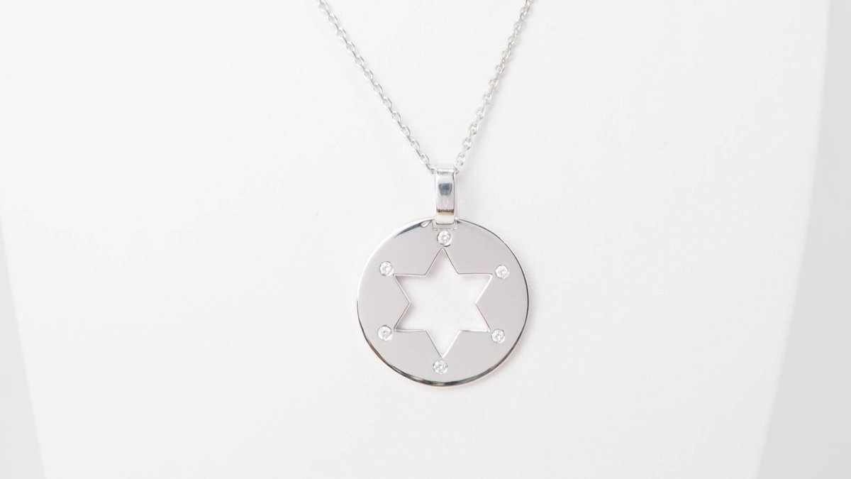 Collier pendentif étoile de David en or blanc et diamants - Castafiore