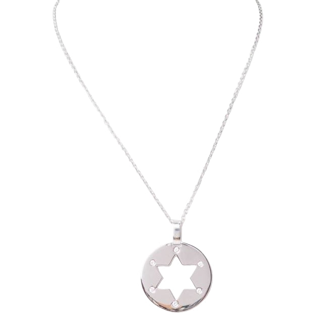 Collier pendentif étoile de David en or blanc et diamants - Castafiore