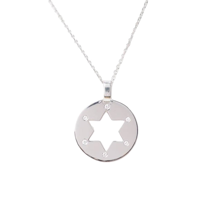 Collier pendentif étoile de David en or blanc et diamants - Castafiore