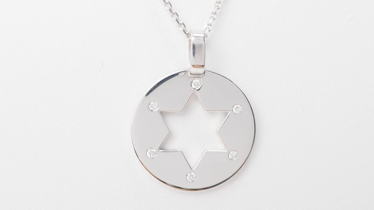 Collier pendentif étoile de David en or blanc et diamants - Castafiore