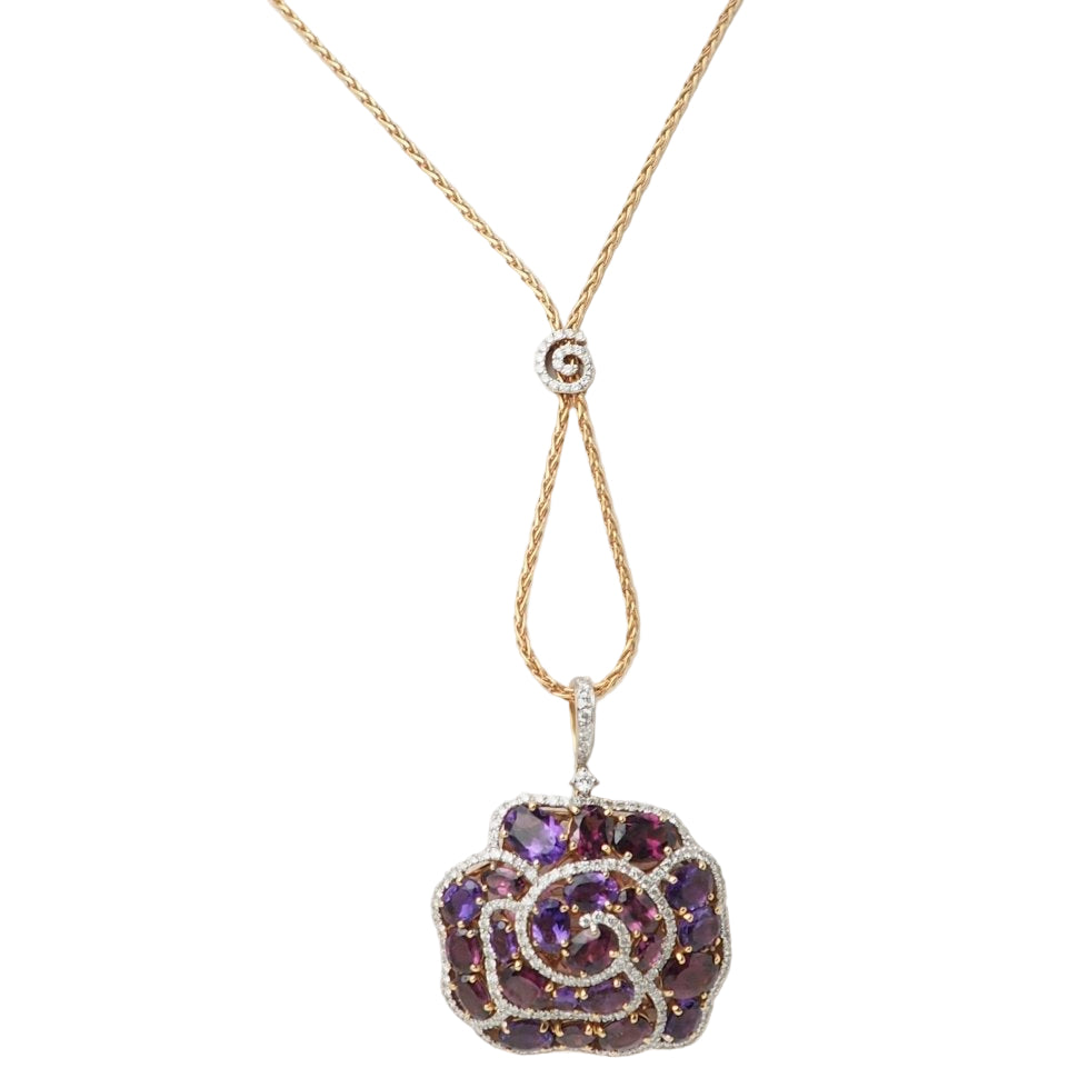 Collier pendentif fleur en or rose, pierres fines et diamants - Castafiore