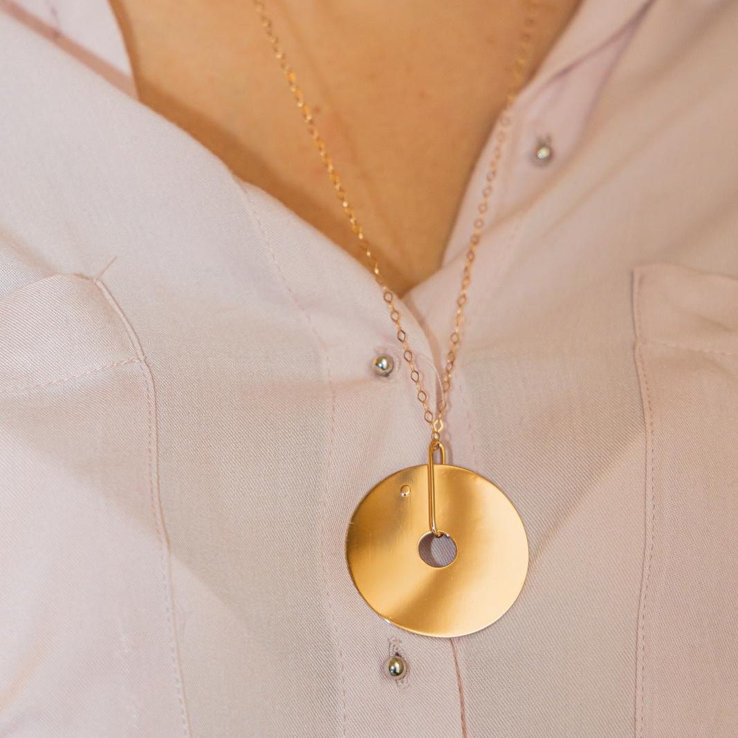 Collier Pendentif GINETTE NY "Jumbo donut on chain" en or rose - Castafiore