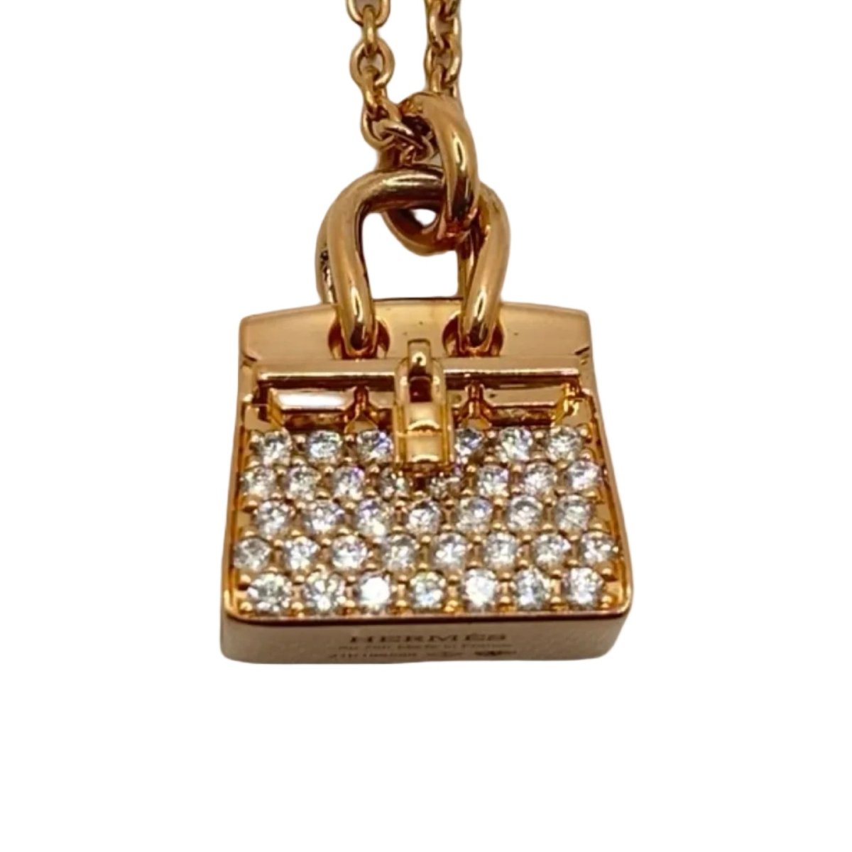 Collier Pendentif HERMÈS "Sac Birkin" en or rose et diamants - Castafiore