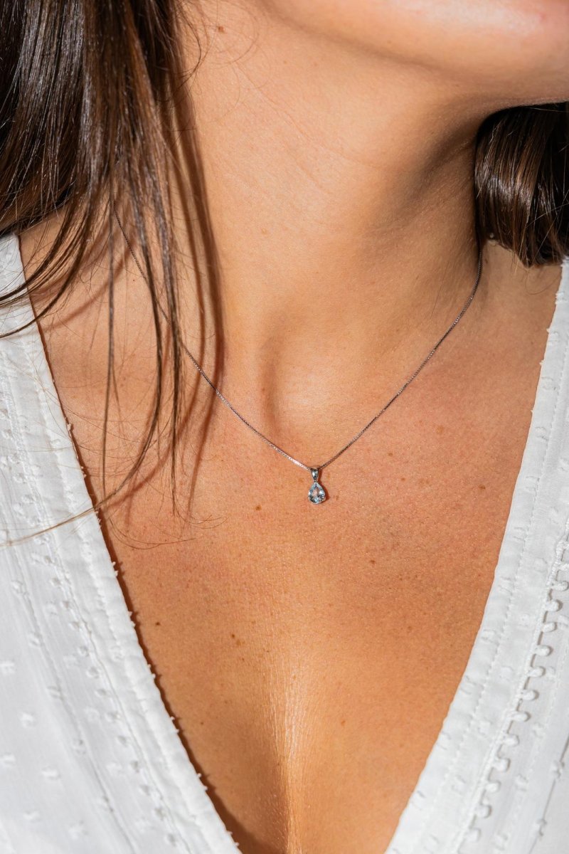 Collier Pendentif Or blanc Aigue Marine - Castafiore