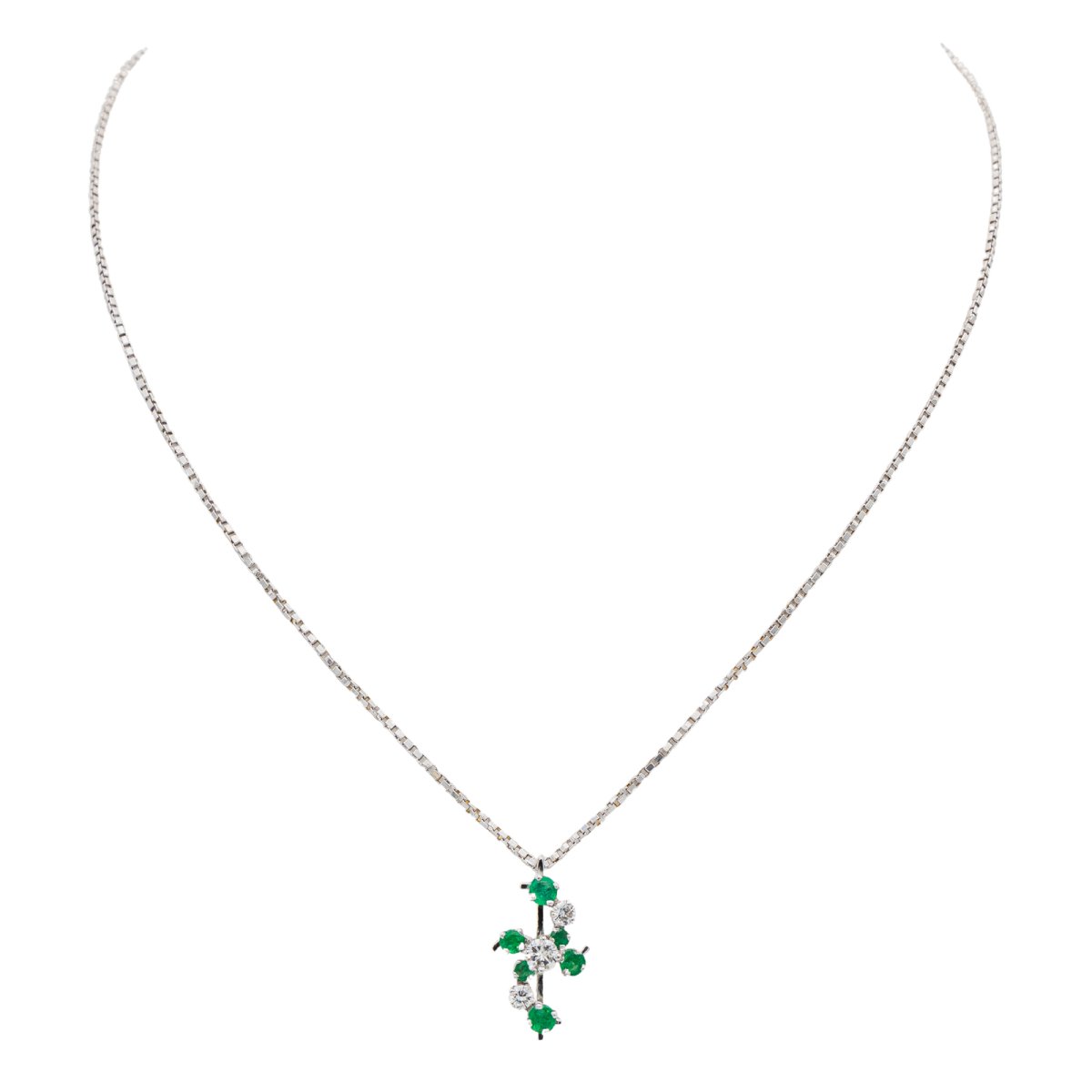 Collier Pendentif Or Blanc Emeraude - Castafiore