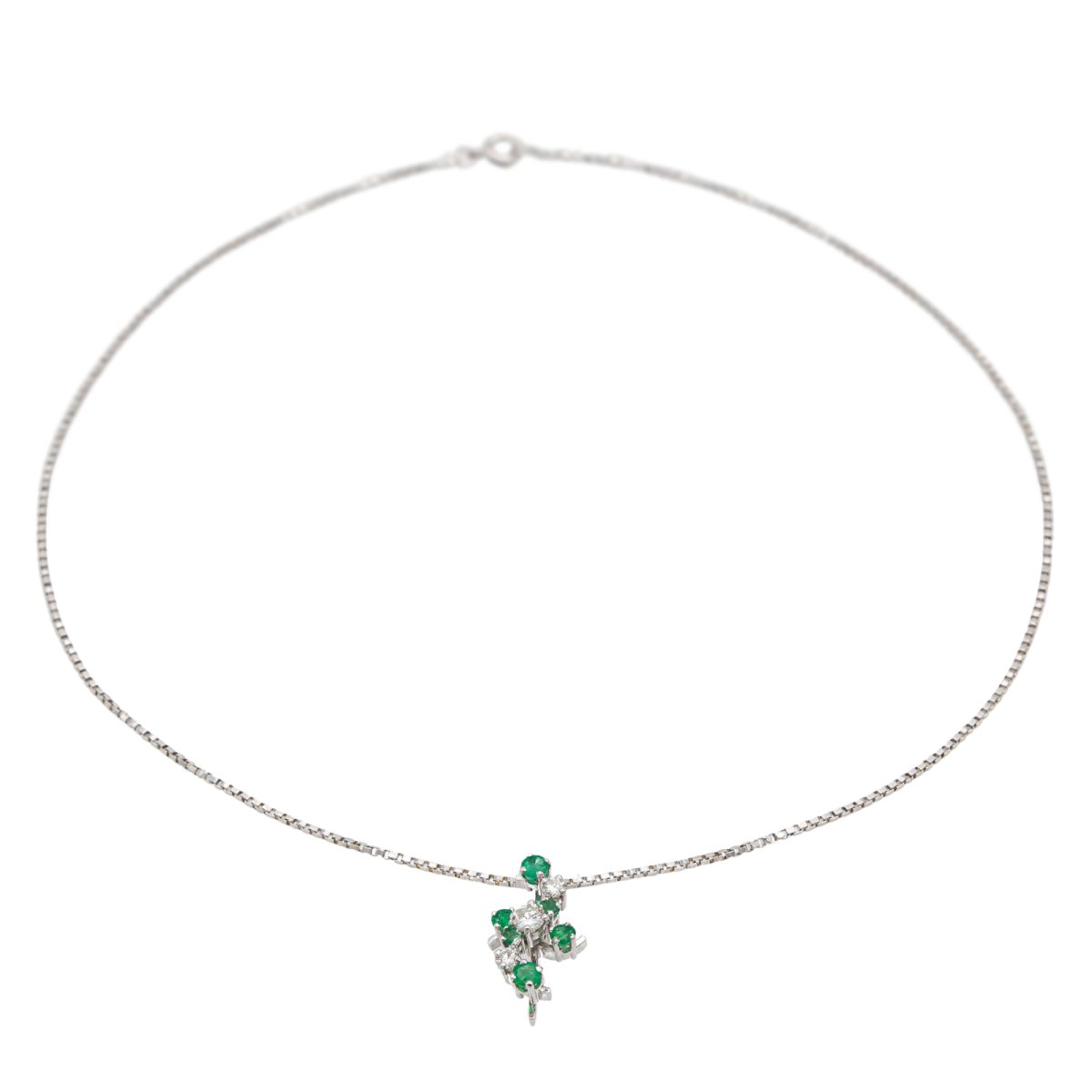 Collier Pendentif Or Blanc Emeraude - Castafiore