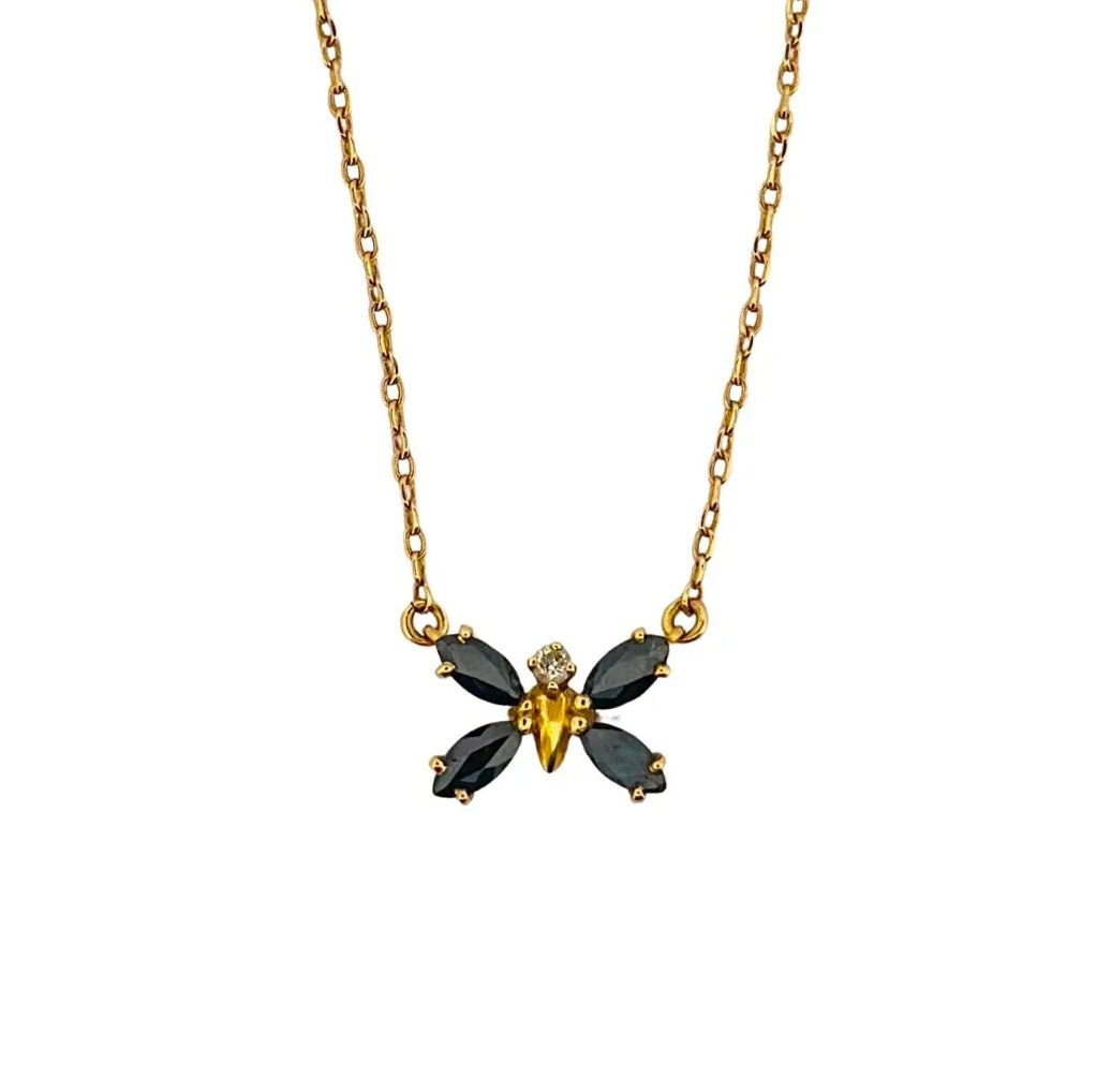 Collier Pendentif Papillon en or jaune, saphirs et diamant - Castafiore