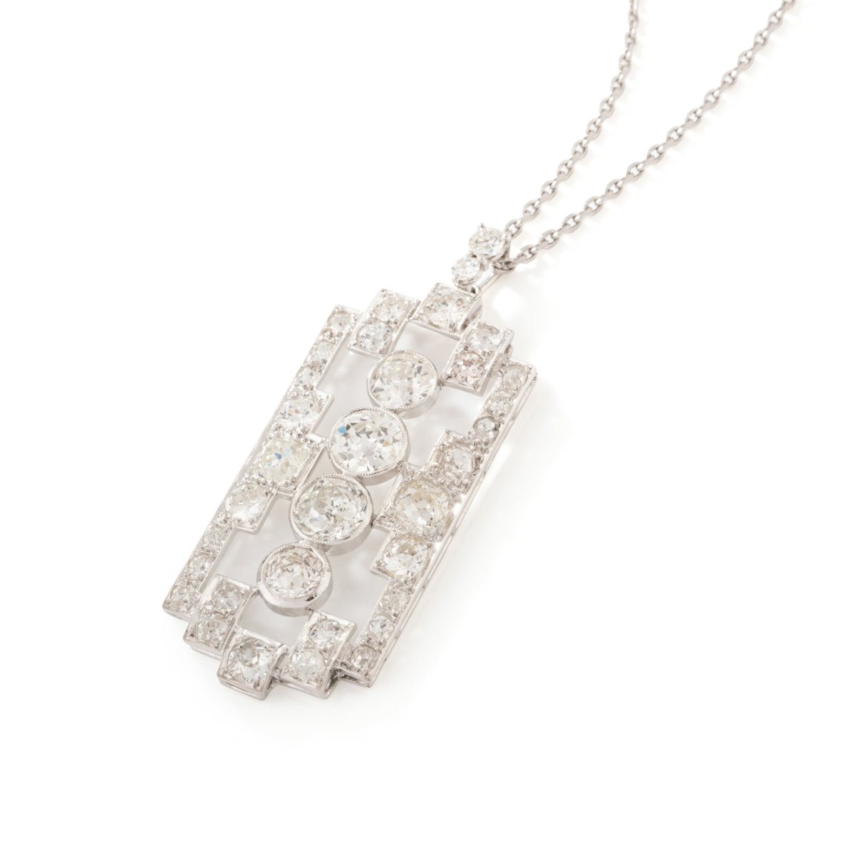 Collier Pendentif Plaque en or blanc, platine et diamants - Castafiore