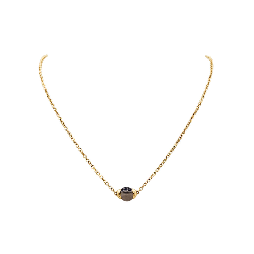 Collier Pendentif POMELLATO "M'ama non M'ama" en or rose, pierre de lune, argent et saphirs - Castafiore