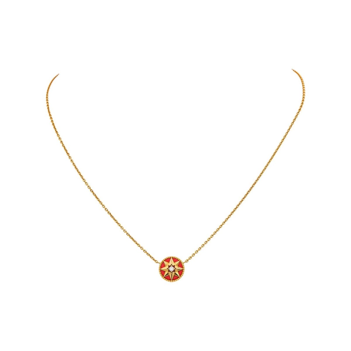 Collier Pendentif "Rose des vents" en or rose, céramique et diamants - Castafiore