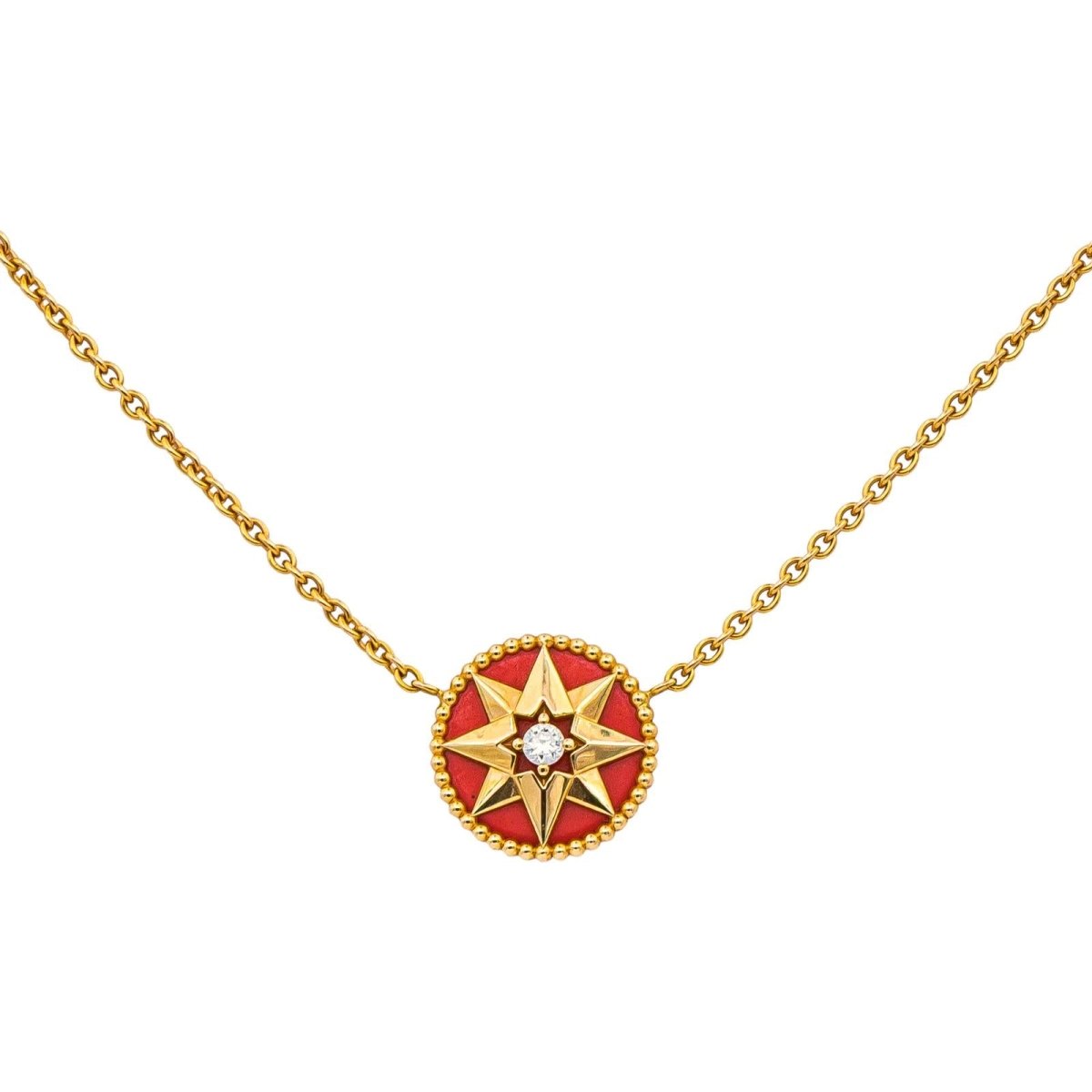 Collier Pendentif "Rose des vents" en or rose, céramique et diamants - Castafiore