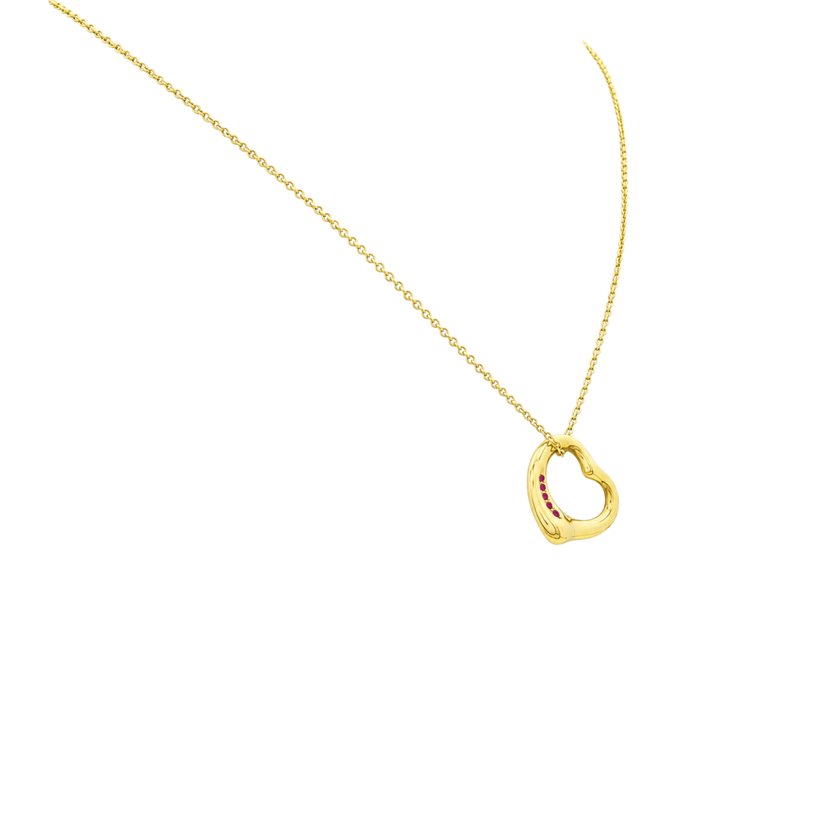 Collier Pendentif TIFFANY & CO X ELSA PERETTI "Open Heart" en or jaune et rubis - Castafiore