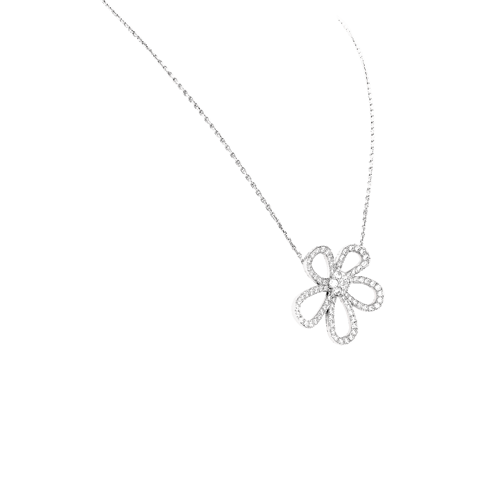 Collier Pendentif VAN CLEEF & APRLES "Flowerlace" en or blanc et diamants - Castafiore