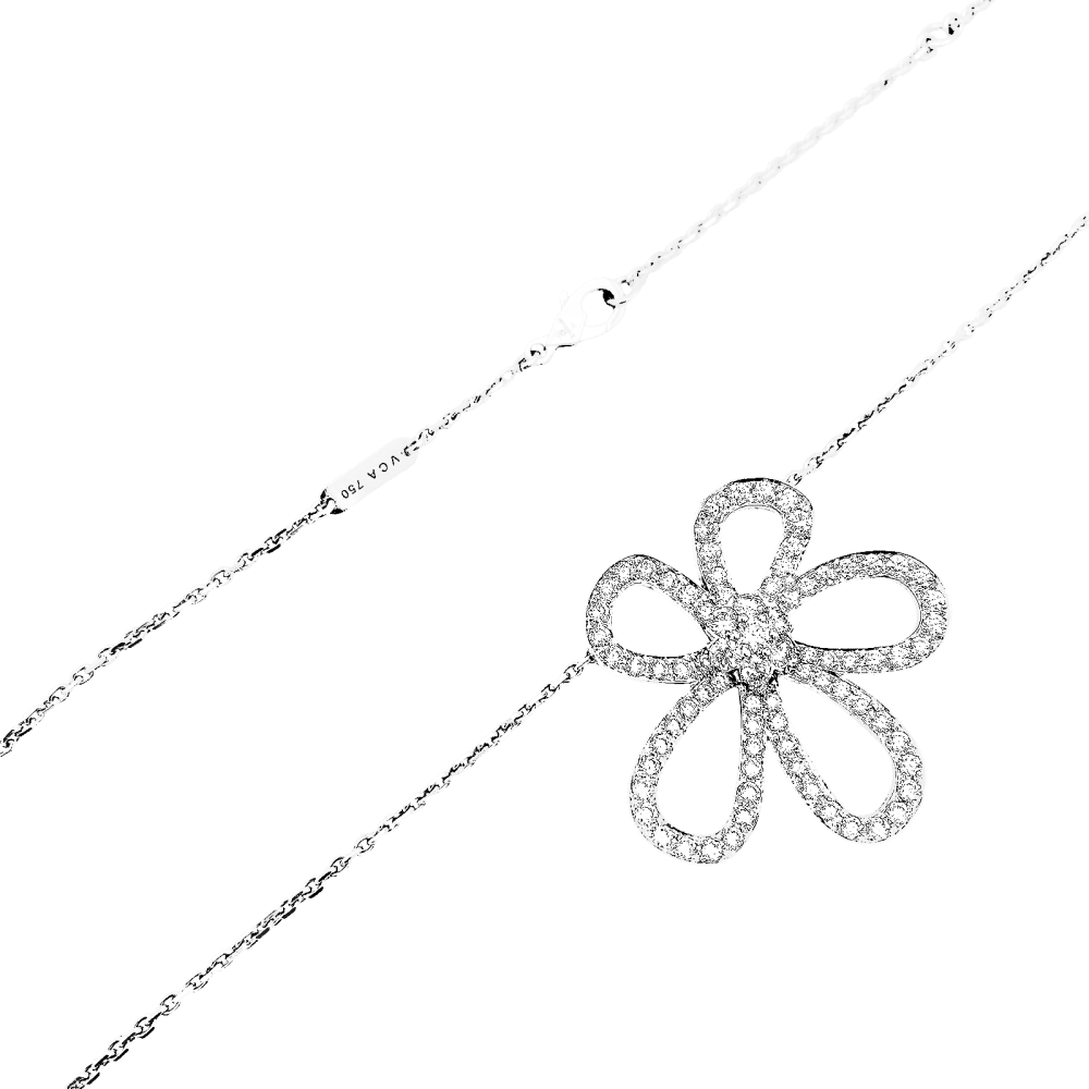 Collier Pendentif VAN CLEEF & APRLES "Flowerlace" en or blanc et diamants - Castafiore