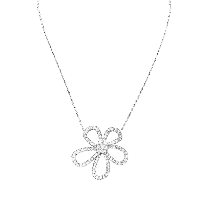 Collier Pendentif VAN CLEEF & APRLES "Flowerlace" en or blanc et diamants - Castafiore