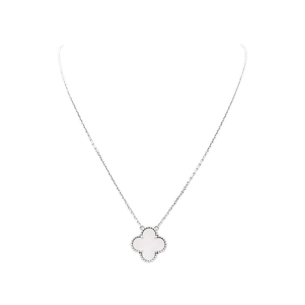 Collier Pendentif VAN CLEEF & ARPELS "Alhambra" en or blanc et nacre - Castafiore