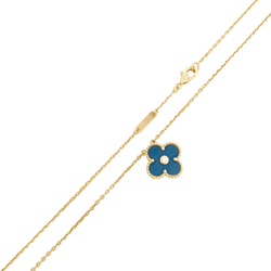 Collier Pendentif VAN CLEEF & ARPELS "Alhambra" en or jaune, porcelaine et diamant - Castafiore