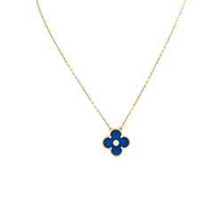 Collier Pendentif VAN CLEEF & ARPELS "Alhambra" en or jaune, porcelaine et diamant - Castafiore