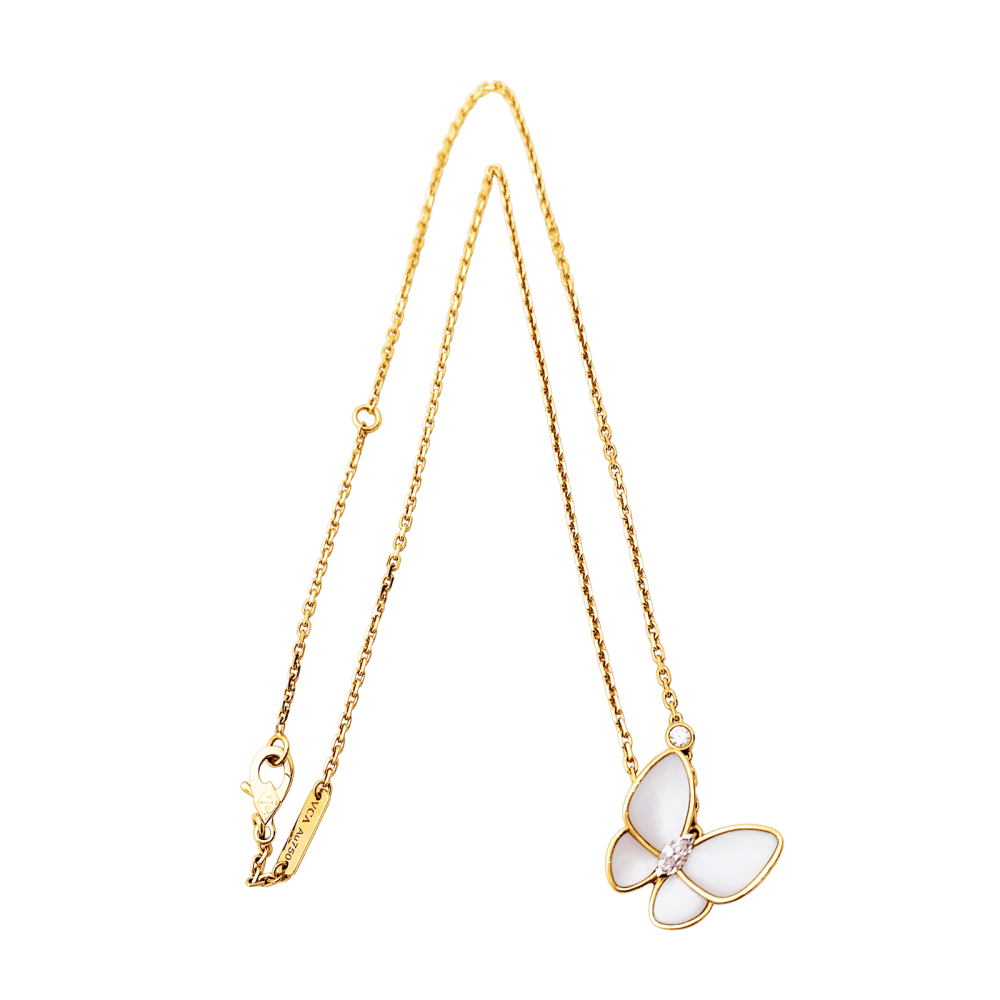 Collier Pendentif VAN CLEEF & ARPELS "Deux Papillons" en or rose, nacre et diamants - Castafiore