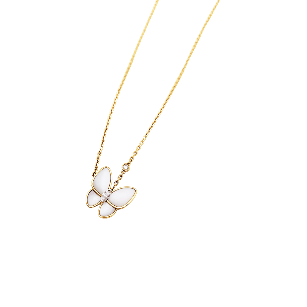 Collier Pendentif VAN CLEEF & ARPELS "Deux Papillons" en or rose, nacre et diamants - Castafiore