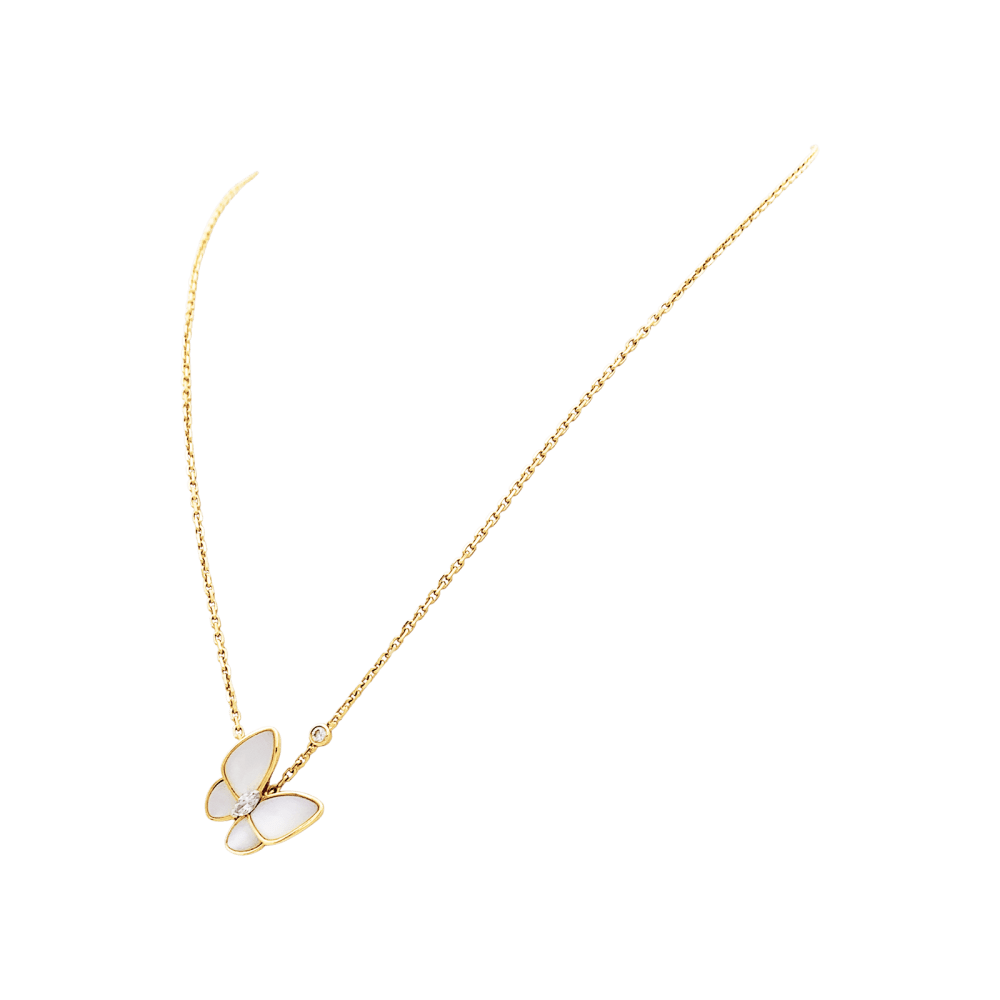 Collier Pendentif VAN CLEEF & ARPELS "Deux Papillons" en or rose, nacre et diamants - Castafiore
